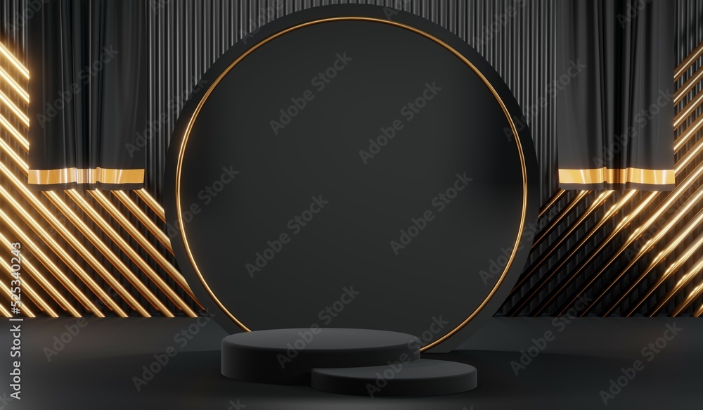 3D rendering of blank product background for cream cosmetics Modern black podium background 3D rendering of blank product background for cream cosmetics Modern black podium background