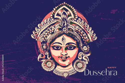 illustration of Goddess Durga Face in Happy Durga Puja Subh Navratri background