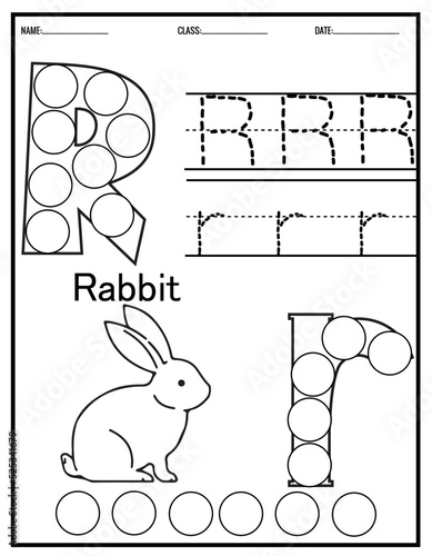 Kindergarten Tracing Letters Worksheets Alphabet trace and color cute animal,with Dot Markers.