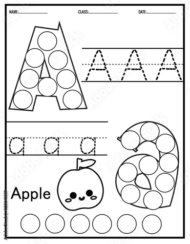 Kindergarten Tracing Letters Worksheets Alphabet trace and color cute animal,with Dot Markers.