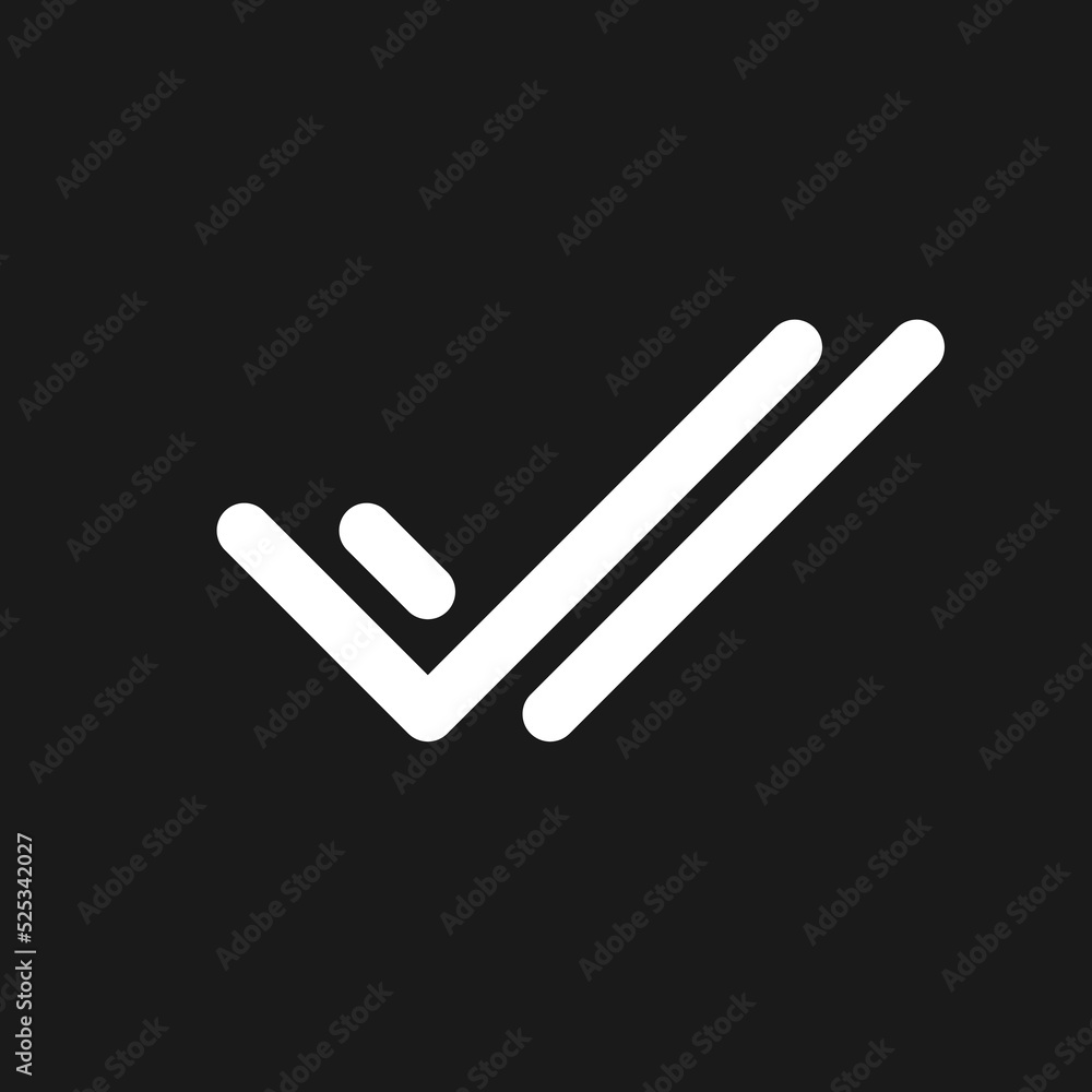 Two checkmarks dark mode glyph ui icon. Simple filled line element. User interface design. White silhouette symbol on black space. Solid pictogram for web, mobile. Vector isolated illustration Two checkmarks dark mode glyph ui icon. Simple filled line element. User interface design. White silhouette symbol on black space. Solid pictogram for web, mobile. Vector isolated illustration