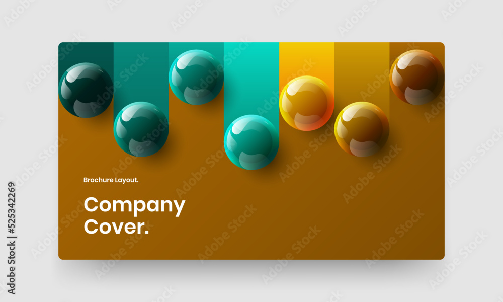 Simple company brochure vector design illustration. Trendy realistic spheres banner template.
