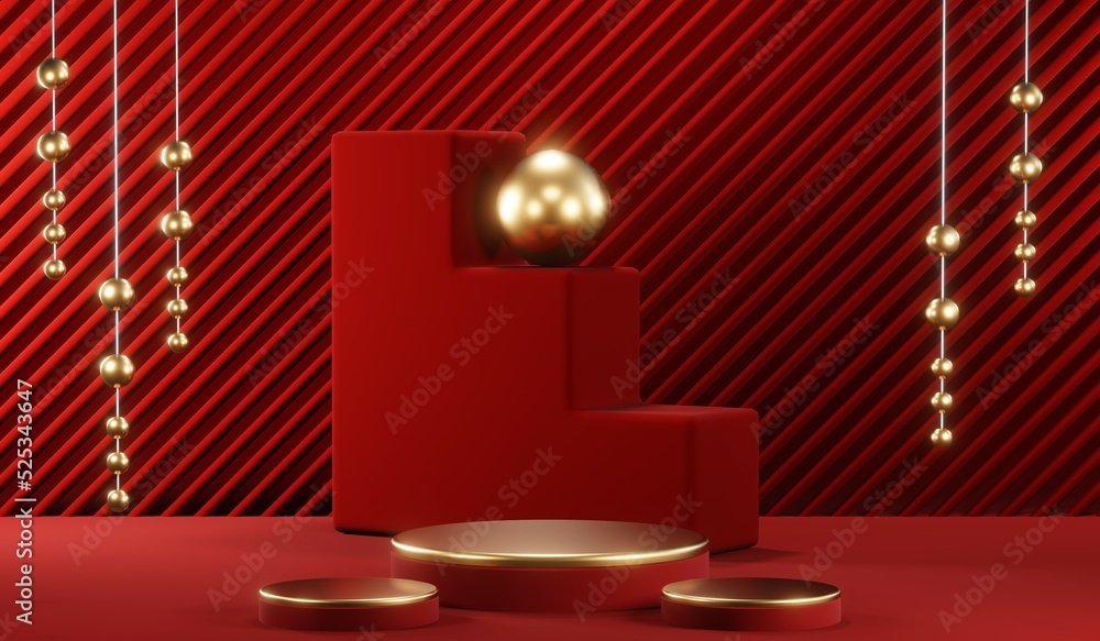 3D rendering of blank product background for cream cosmetics Modern red podium background 3D rendering of blank product background for cream cosmetics Modern red podium background