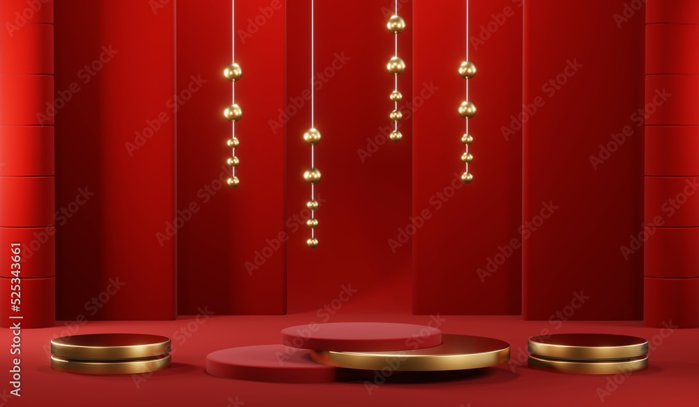 3D rendering of blank product background for cream cosmetics Modern red podium background 3D rendering of blank product background for cream cosmetics Modern red podium background
