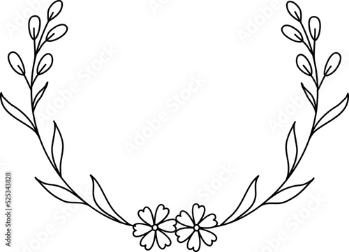 Wreath floral flower plant lineart,doodle for invitation card