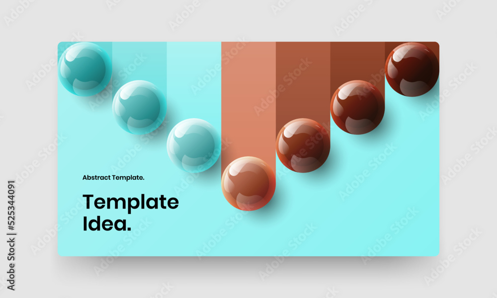Clean horizontal cover vector design layout. Modern 3D spheres company identity illustration.