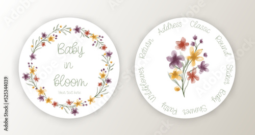 Watercolor Wildflower Return Address Classic Round Sticker. Baby in Bloom Wildflower Favor Tags.