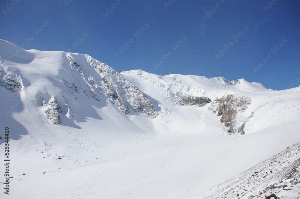Scenic snowy Aktru mountain of North Chuya Range in southeastern part of Altai 