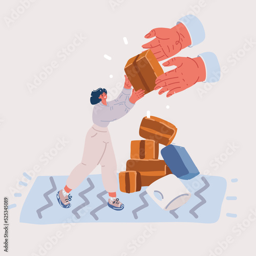 Vector illustration of single woman reciving parcel online, ecommerce is the new business, happy to do shopping from home. Sending goods with delivery company.