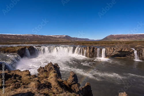 Godafoss waterfall, Iceland. Beautiful daily exposure done during the summer, of this famous landmark in Iceland. One of the most looking after travel destination in Iceland.