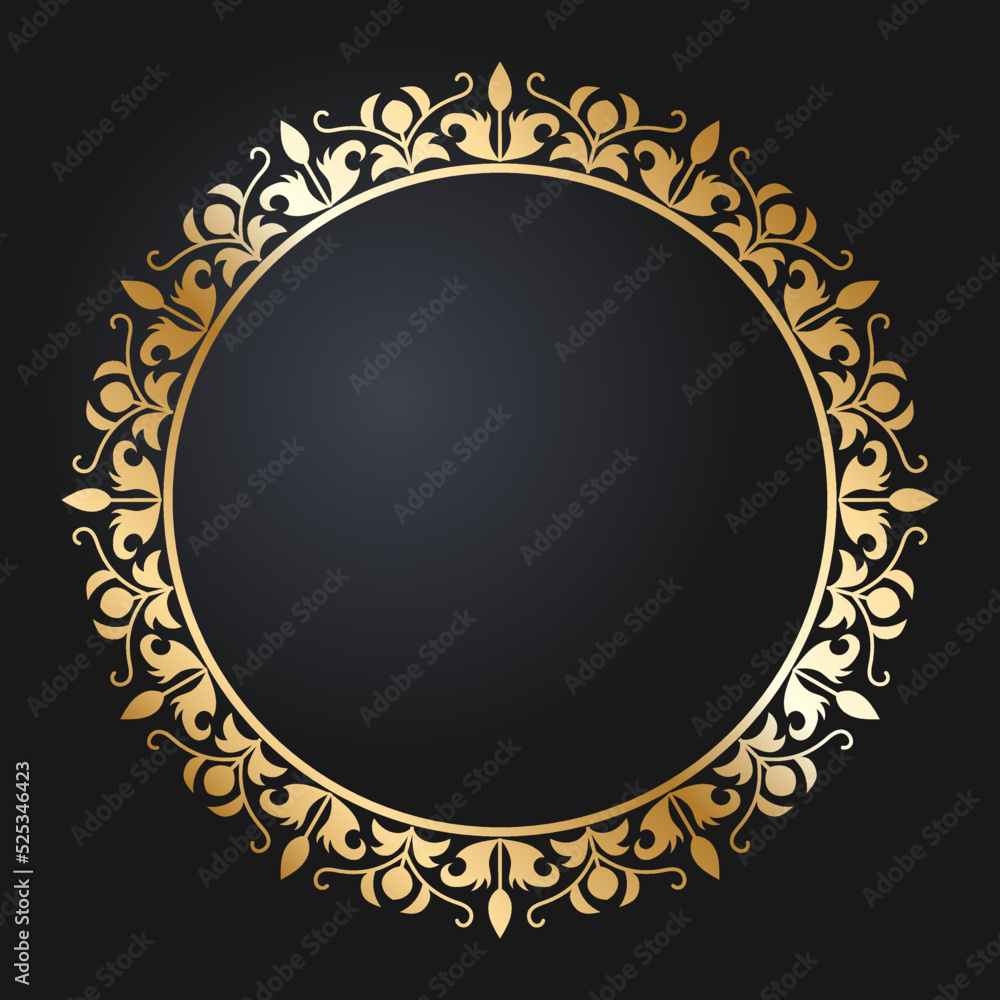 Floral gold border. Round golden frame with wild flowers and tulips ...