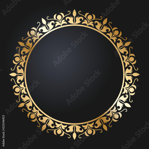 Floral gold border. Round golden frame with wild flowers and tulips. Round frames vector