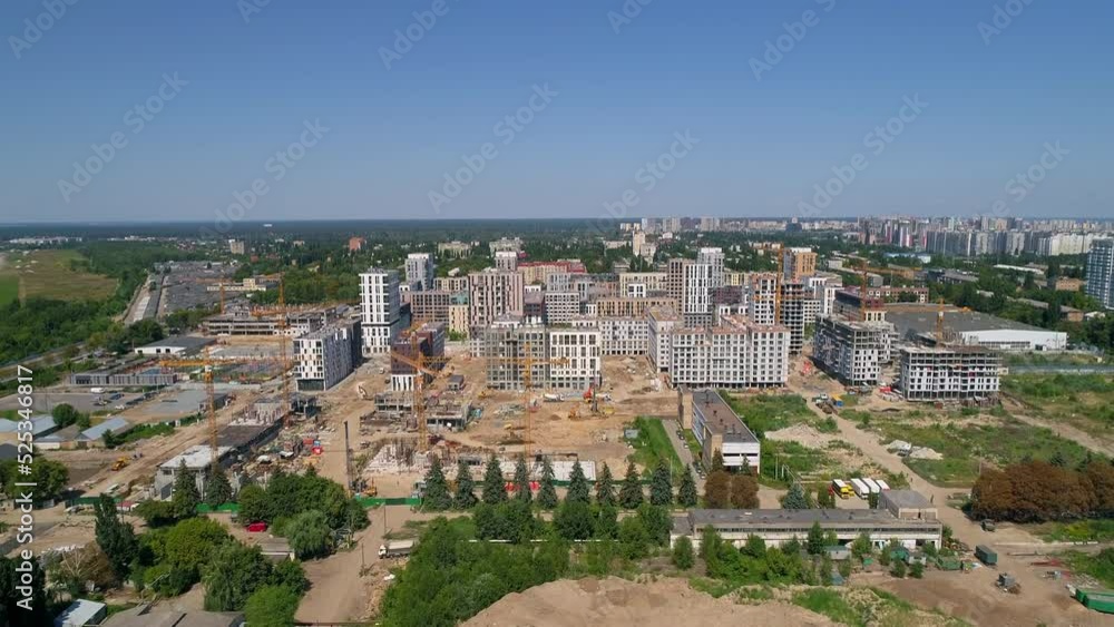 Drone aerial view cityscape modern building Residential complex Nice town. Construction of residential premises. Kyiv capital of Ukraine Drone aerial view cityscape modern building Residential complex Nice town. Construction of residential premises. Kyiv capital of Ukraine