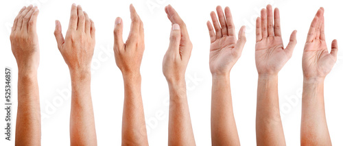 GROUP of Male asian hand gestures isolated over the white background.