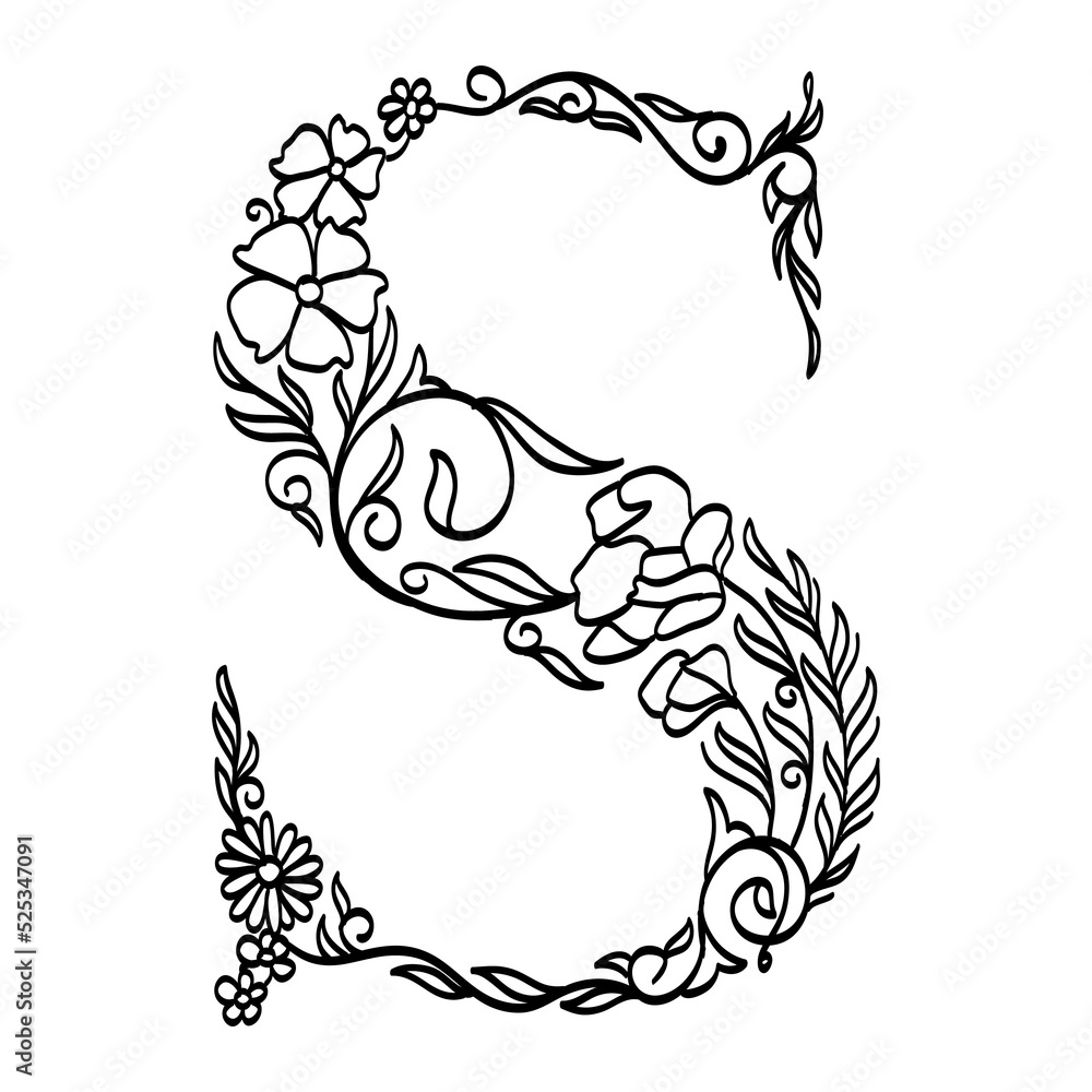 abstract floral alphabet font in line art design abstract floral alphabet font in line art design