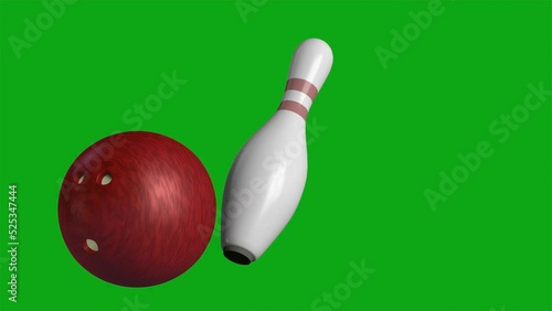 3d pin and bowling ball icon on screen chroma key background seamless infinite loop background 3d animation