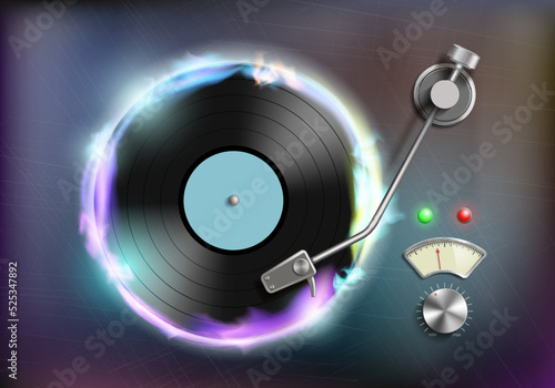 Record player with retro vinyl disc.