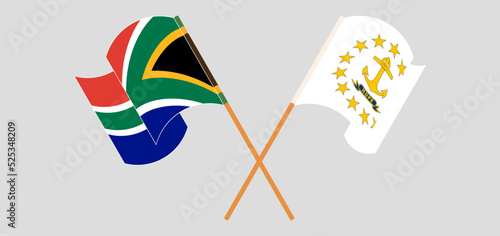 Crossed and waving flags of South Africa and the State of Rhode Island