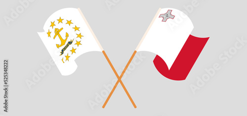 Crossed and waving flags of the State of Rhode Island and Malta