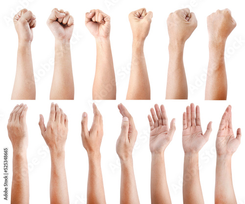 GROUP of Male asian hand gestures isolated over the white background.