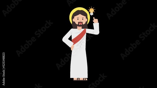 Jesus is thinking and gets an idea under the form of a light bulb appearing next to his head photo