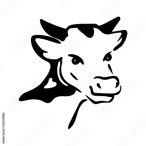Cow head portrait, farm animal. Design for label, logotype, packaging. Vector sketch illustration