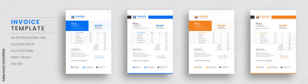 Invoice minimal design template. Bill form business invoice accounting. Modern and creative corporate business invoice template | Company business invoice template with color variation bundle Invoice minimal design template. Bill form business invoice accounting. Modern and creative corporate business invoice template | Company business invoice template with color variation bundle