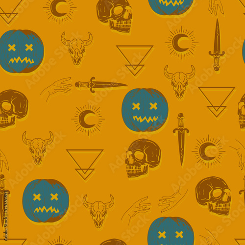 halloween vector seamless pattern witchcraft drawing