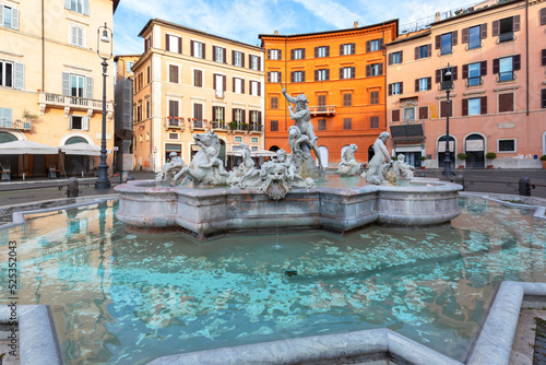 Photography 16th century Fountain of Neptune (Fontana del Nettuno) located in Piazza Navona,