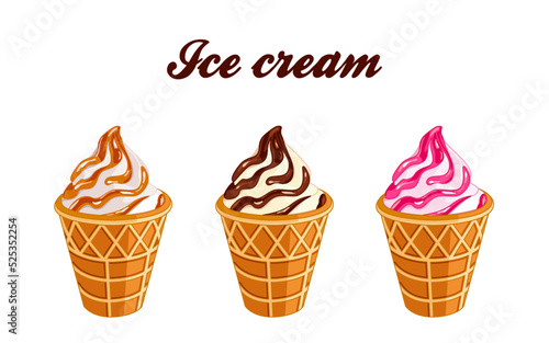 Ice cream of various tastes vector image. Decor for clothes, a picture for a card on a white background.
Realistic set of isolated images of ice cream with various fillings vector illustration.