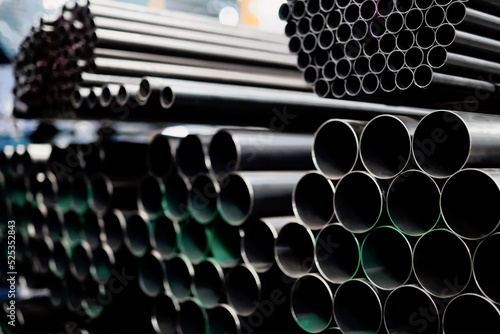Fotobehang Steel pipes group for industry  material Product of engineering  construction Fa