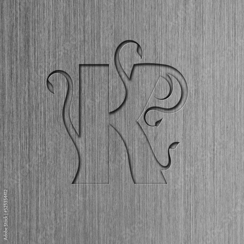 Brushed steel with the letter A texture with the letter K