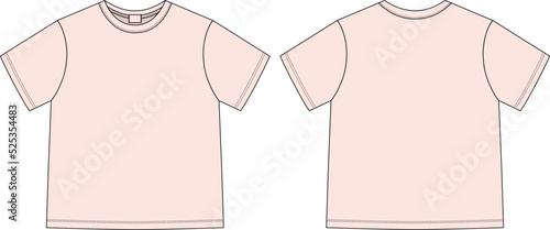 Apparel technical sketch unisex t shirt. Light pink color.