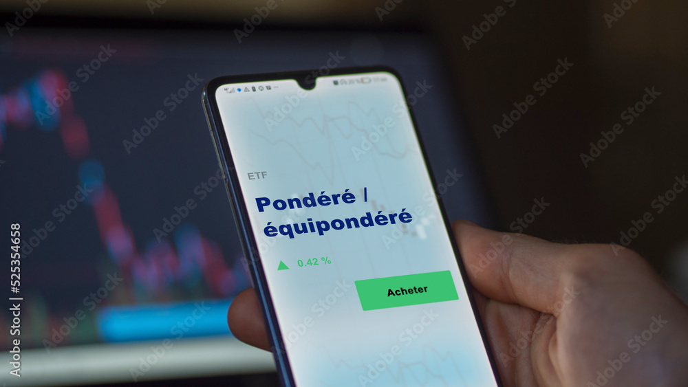 Investir dans un fonds etf pondéré / équipondéré actions en bourse sur un écran. Graphique, courbes, chandelles d'ETF. Investir dans un fonds etf pondéré / équipondéré actions en bourse sur un écran. Graphique, courbes, chandelles d'ETF.