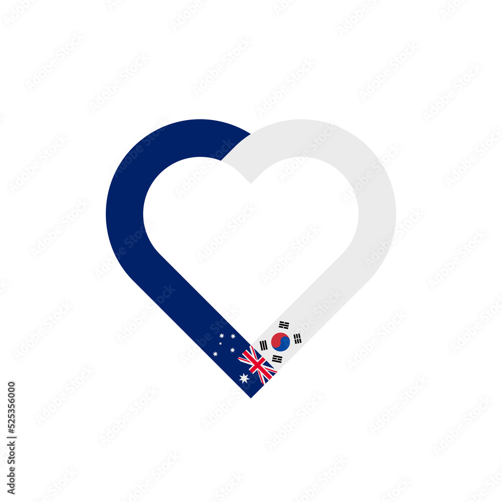 friendship concept. heart ribbon icon of australian and korea republic flags. vector illustration isolated on white background friendship concept. heart ribbon icon of australian and korea republic flags. vector illustration isolated on white background