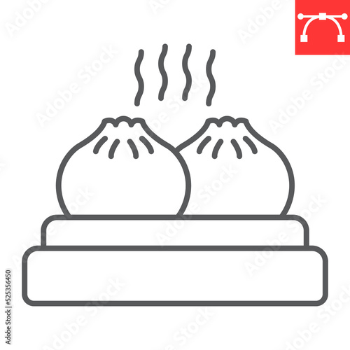 Dumpling line icon, food and asian restaurant, chinese dumpling vector icon, vector graphics, editable stroke outline sign, eps 10.