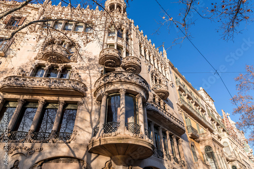 Passeig de Gracia, one of the main avenues in Eixample district of Barcelona, Spain photo