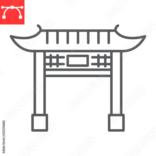 Chinese gate line icon, asian and travel, chinese dress vector icon, japan gate vector graphics, editable stroke outline sign, eps 10.