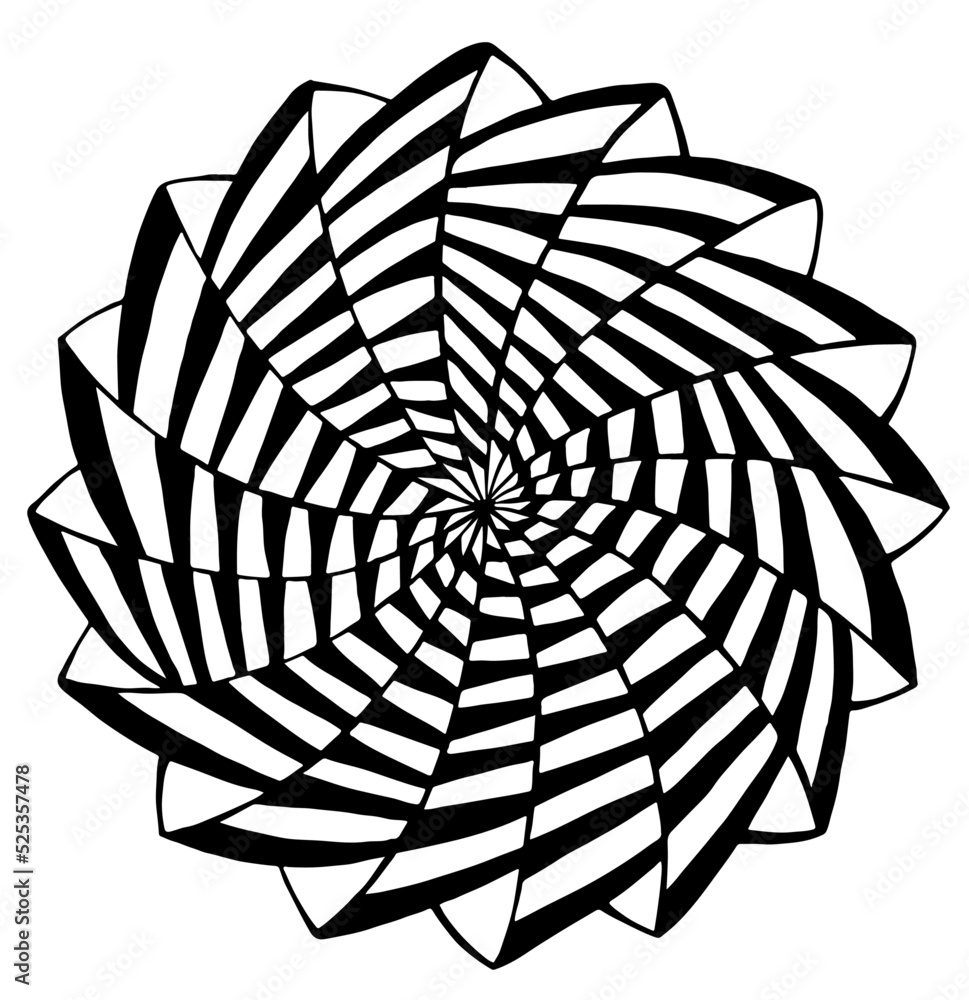 Obraz premium Doodle style flower twisted line art pattern coloring page. Psychedelic stylish card.
