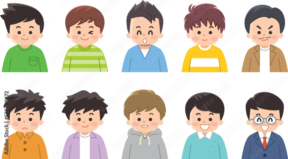 若い男性のアイコンセット　バリエーション　色々