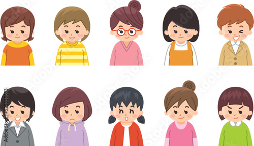 若い女性のアイコンセット　バリエーション　色々