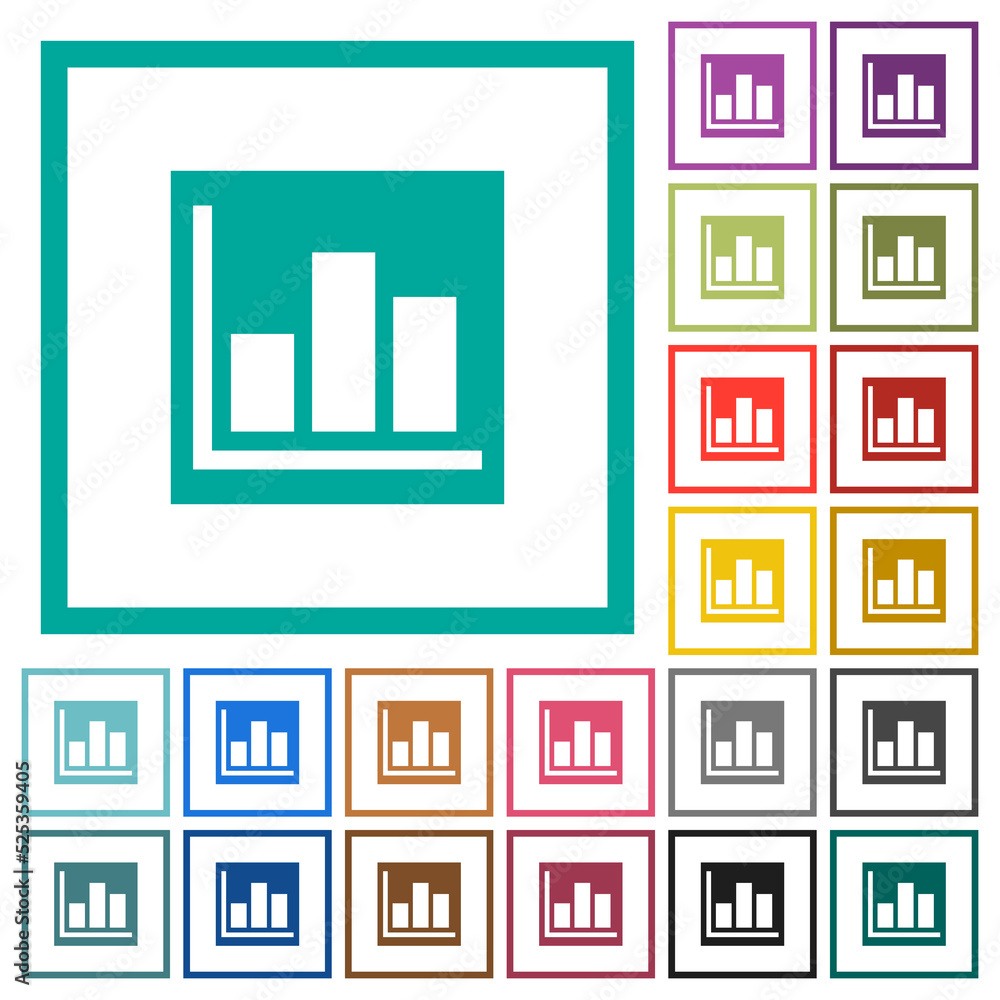 Bar graph statistics solid flat color icons with quadrant frames Bar graph statistics solid flat color icons with quadrant frames