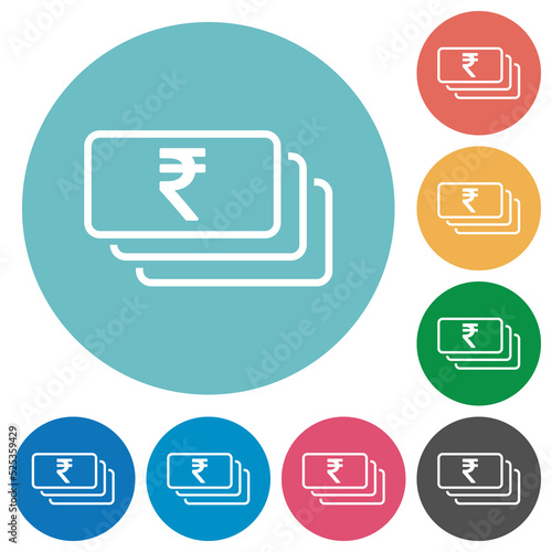 Indian Rupee banknotes outline flat round icons