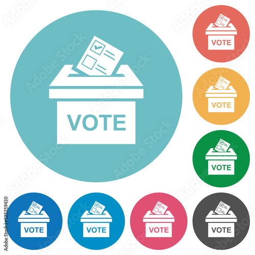 Voting paper and ballot box solid flat round icons