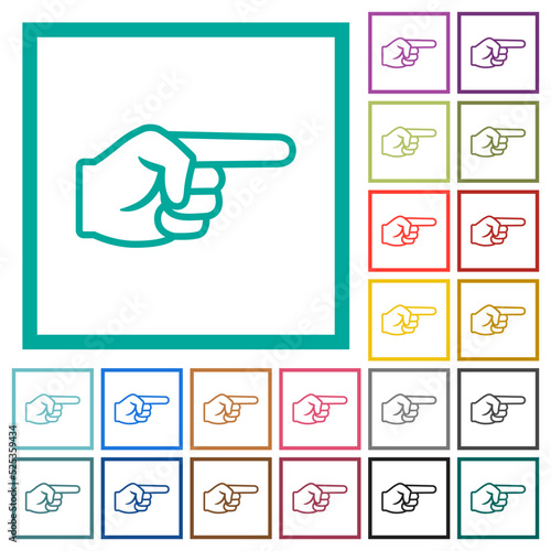 Right pointing hand outline flat color icons with quadrant frames photo