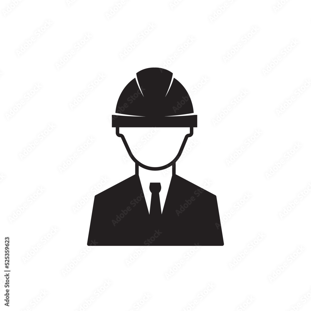 Icon of a male engineer. Worker, businessman avatar icon with hard hat.
