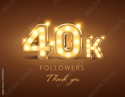 40k followers with glowing golden thank you numbers on a dark background