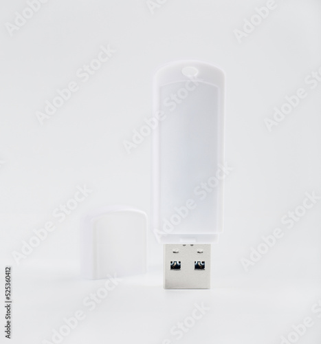 Flash drive. Compact usb drive. Close up of a flash memory template on white background