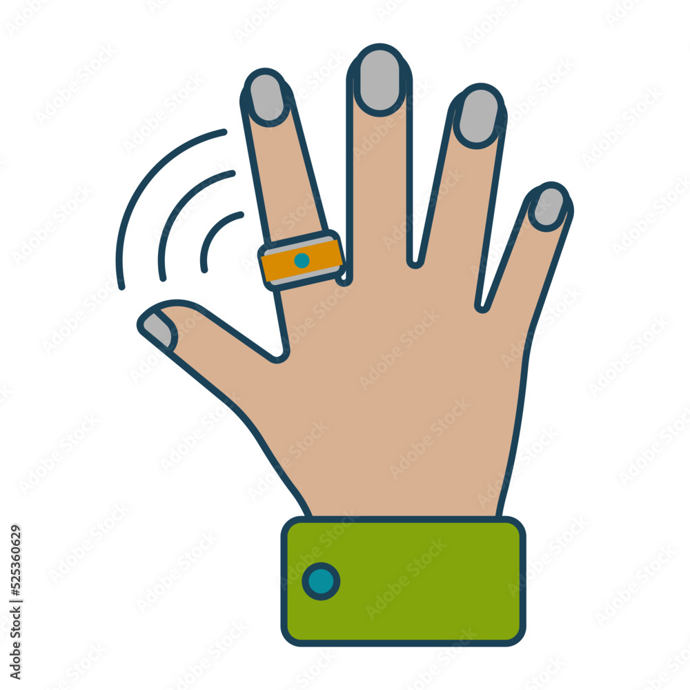 Obraz premium Gesture control handheld use vector icon design, Wearable technology symbol, Personal Internet of Things Sign, tech togs stock illustration, Smart ring Concept