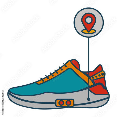 interactive haptic footwear vector icon design, Wearable technology symbol, Personal Internet of Things Sign, tech togs stock illustration, Smart shoe Concept